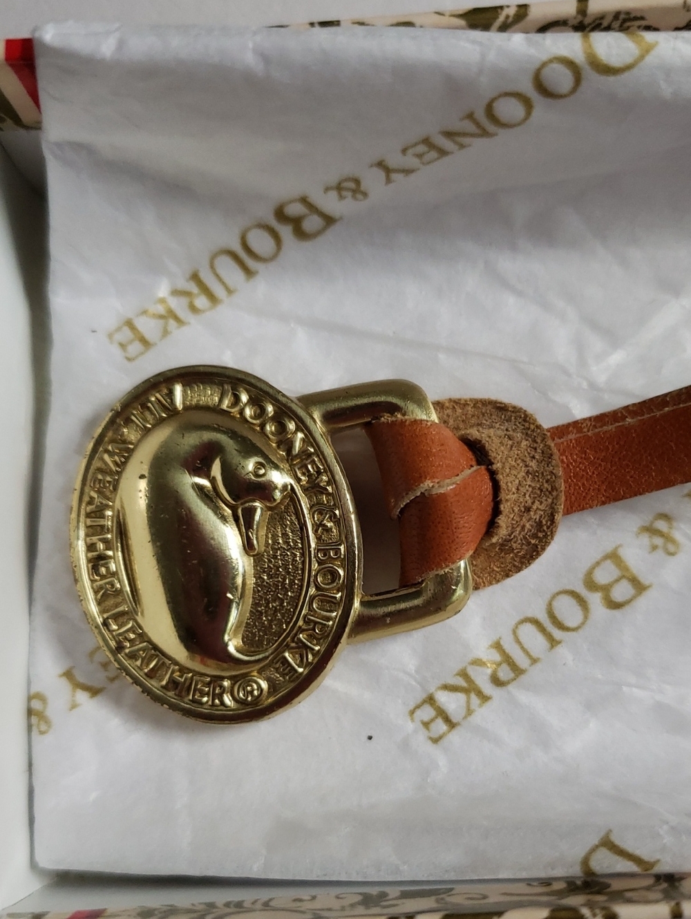Dooney & Bourke Tan Leather Strap with Gold Medallion Charm